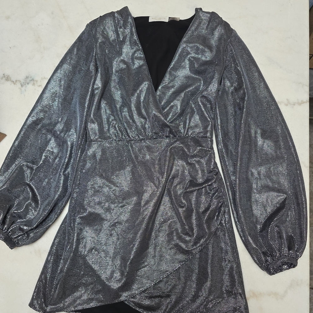 Ramy Brook Metallic Silver Long Sleeve Dress - Picture 2 of 7